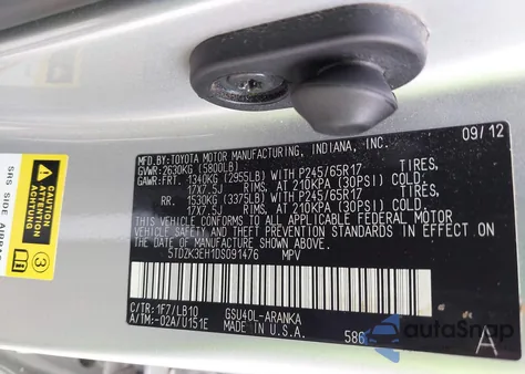 2013 Toyota Highlander Se V6 from USA, damaged, VIN 5TDZK3EH1DS091476